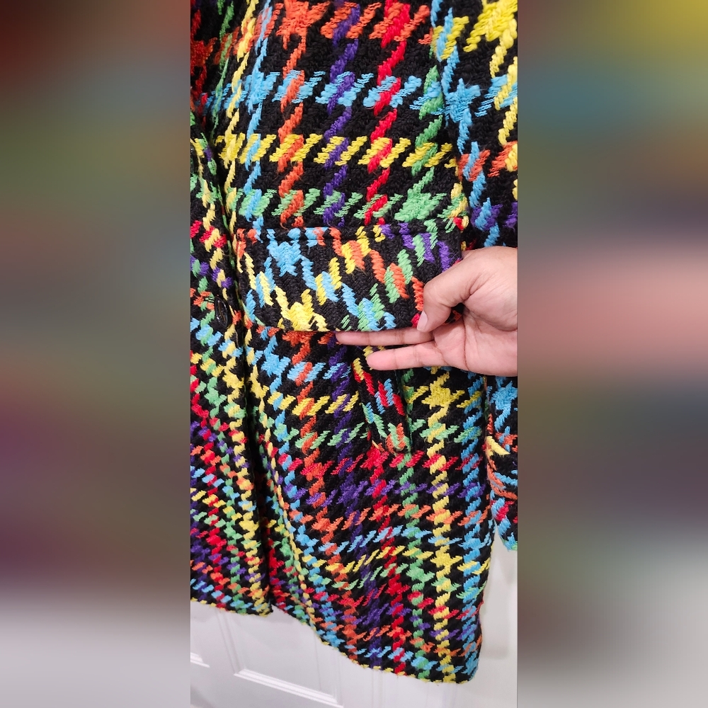 Sam Edelman Women's Double-Breasted Plaid Colorful Houndstooth Coat Size 8 - Picture 4 of 9